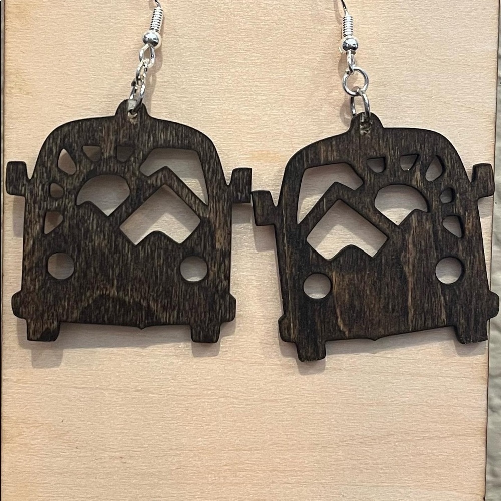 VW Bus, wood earrings, hippie jewelry, boho earrings, wooden jewelry
